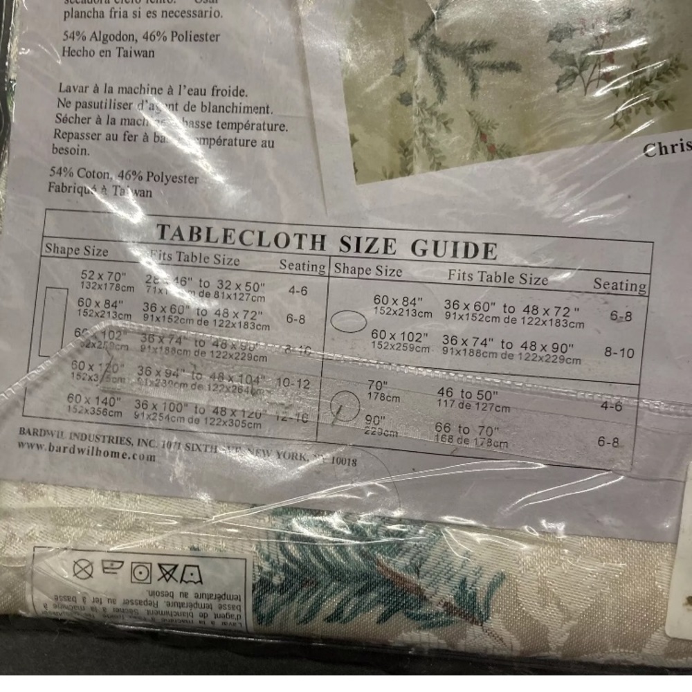 Bardwil Seasons Tablecloth Christmas Greenery 70” Round Holiday Solstice New - Picture 7 of 11
